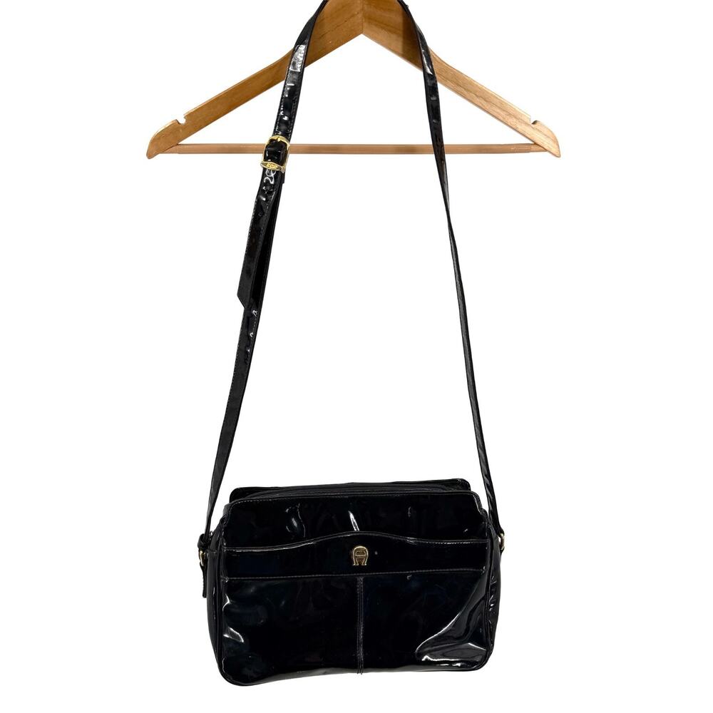 Vintage 90s Etienne Aigner Black Patent Leather Camera Bag Crossbody